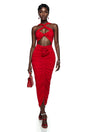 Elize Red Criss Cross Maxi Dress with 3D Petals