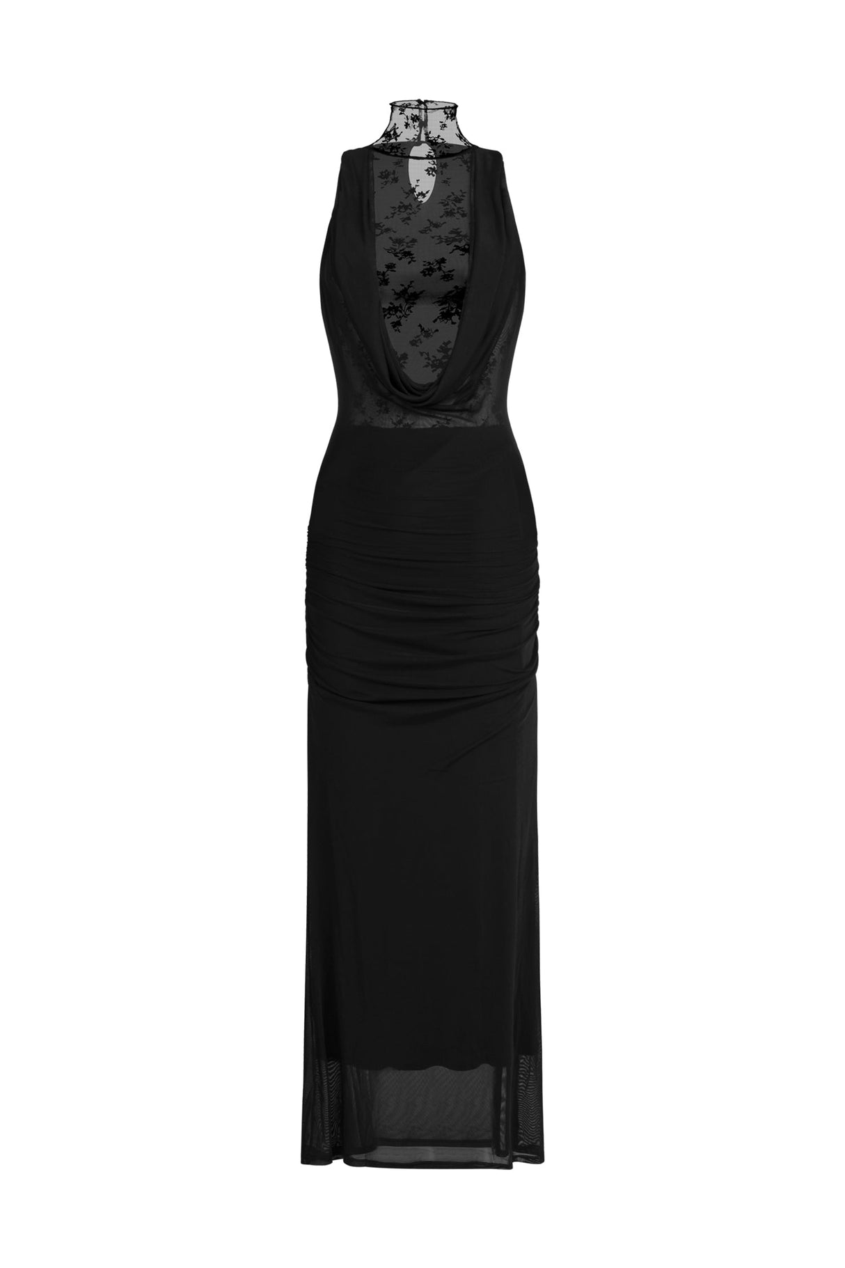 Ella Black Lace Halter Maxi Dress