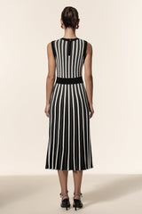 Ella Black Striped Sleeveless Midi Dress