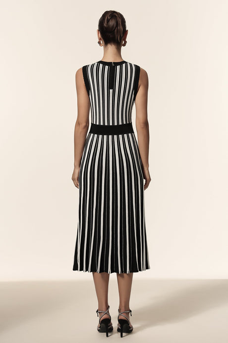 Ella Black Striped Sleeveless Midi Dress
