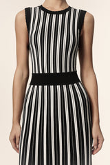 Ella Black Vertical Stripe Sleeveless Midi Dress