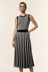 Ella Black Vertical Stripe Sleeveless Midi Dress