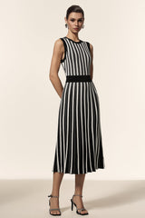 Ella Black Vertical Striped Sleeveless Midi Dress