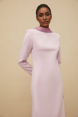 Ella Gown - Mock Neck - Open Back - Faux - Flower Detailing - Rhinestone Embellishment - Flared Hem