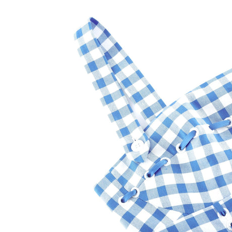 Ella Midi Dress - Square Neck - Gingham Print - Ribbon Detailing - Welt Pockets - Rear Zip