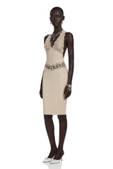 Ella Neutral Halterneck Lace Panel Mini Dress