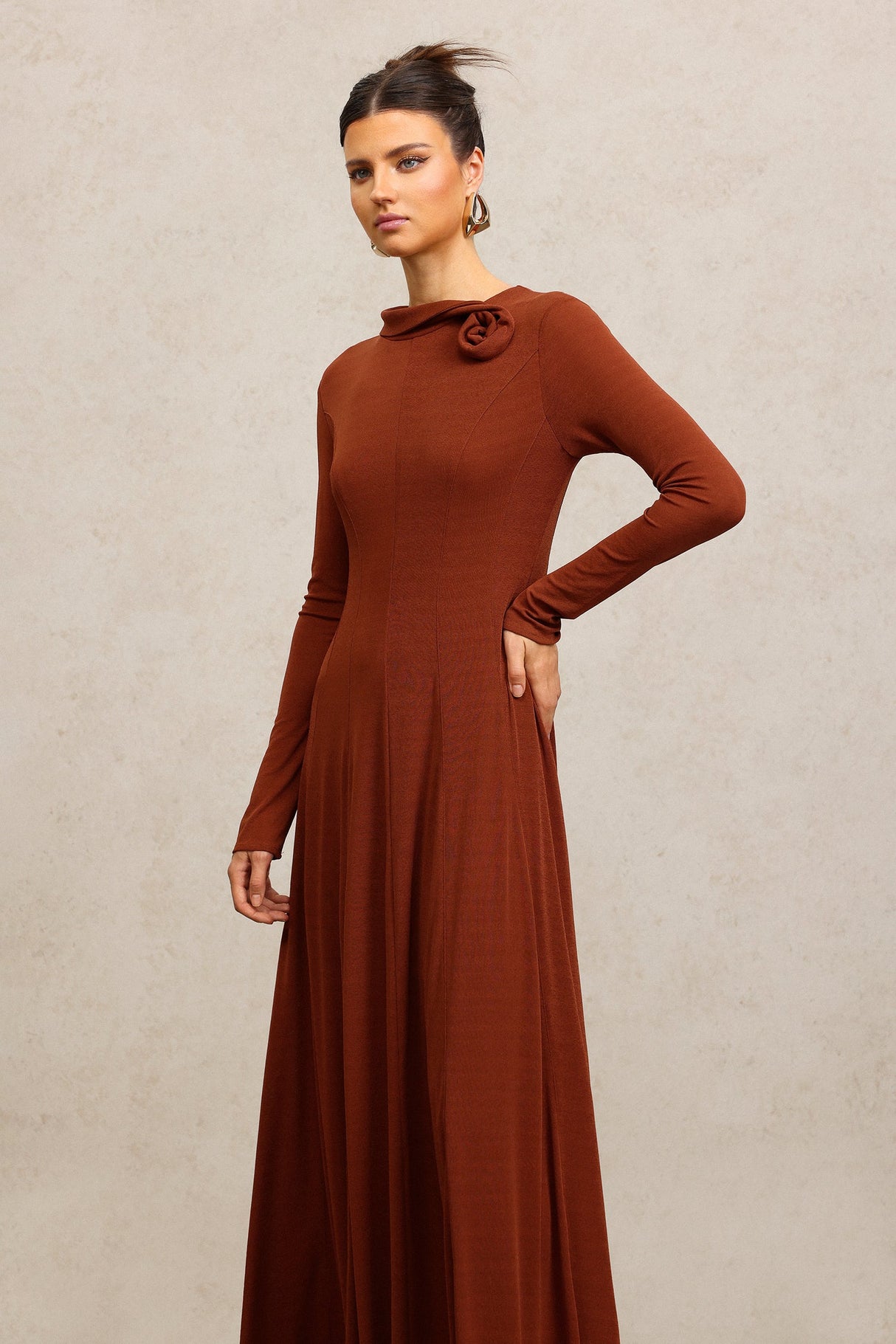 Ellie Brown Maxi Dress with Floral Embellishment