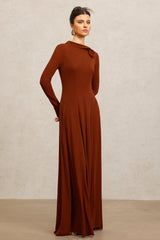 Ellie Brown Long Sleeve Maxi Dress with Floral Embellishment