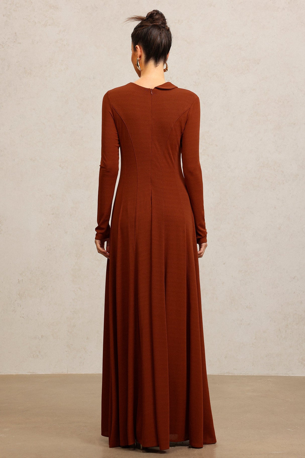 Ellie Brown Long Sleeve Maxi Dress with Floral Embellishment
