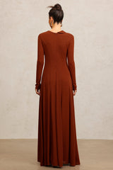 Ellie Brown Long Sleeve Maxi Dress with Floral Embellishment
