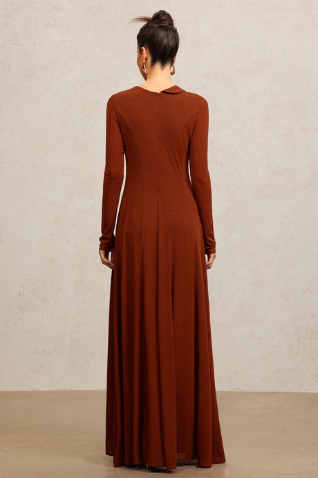 Ellie Brown Long Sleeve Maxi Dress with Floral Embellishment