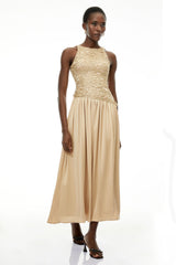 Ellie Champagne Round Neck Sleeveless Maxi Dress