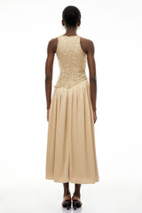 Ellie Champagne Round Neck Sleeveless Maxi Dress