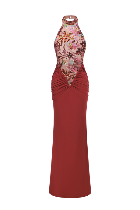 Ellie Red Floral Sequins Maxi Dress
