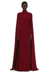 Elmas Red Mock Neck Maxi Dress with Cape Sleeves
