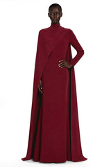 Elmas Red Mock Neck Maxi Dress with Cape Sleeves