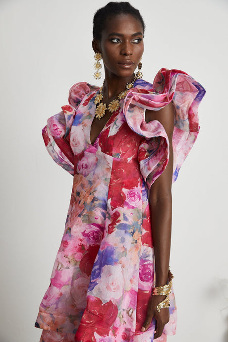 Élodie floralprint ruffled gown