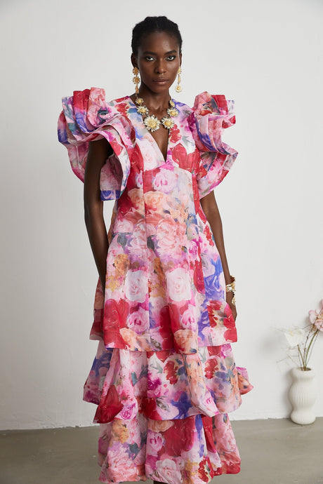 Élodie floralprint ruffled gown
