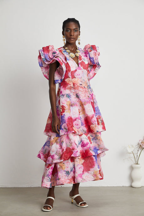 Élodie floralprint ruffled gown
