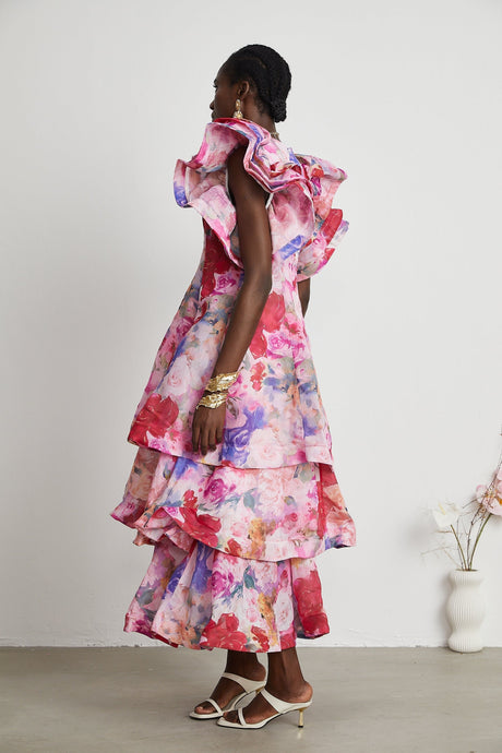 Élodie floralprint ruffled gown
