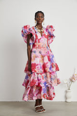 Élodie floralprint ruffled gown