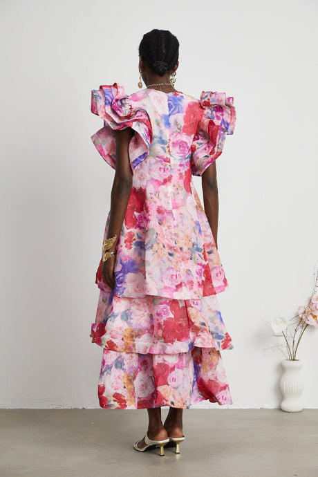 Élodie floralprint ruffled gown