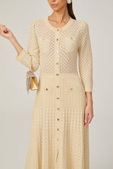 Élodie knitted longsleeve midi dress in Neutrals