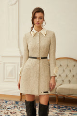 Élodie Neutral 3D Petal Tweed Mini Dress