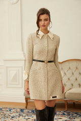 Élodie Neutral 3D Petal Tweed Mini Dress