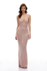 Elodie Pink Fully Embellished Mesh Maxi Dress