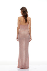 Elodie Pink Fully Embellished Mesh Maxi Dress