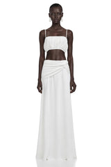 Elodie White Ruched Crop Top  Draped Skirt Set
