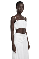 Elodie White Ruched Crop Top  Draped Skirt Set