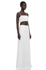 Elodie White Ruched Crop Top  Draped Skirt Set