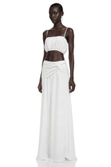 Elodie White Ruched Crop Top  Draped Skirt Set