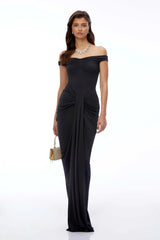 Eloise Black Off Shoulder Ruched Maxi Dress