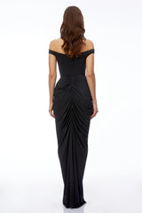 Eloise Black Off Shoulder Ruched Maxi Dress
