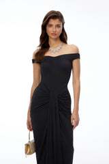 Eloise Black Off Shoulder Ruched Maxi Dress