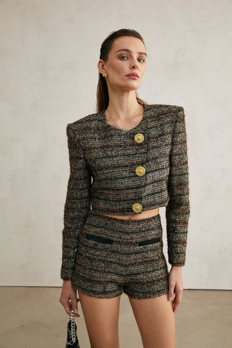Éloïse metallicthreading cropped jacket