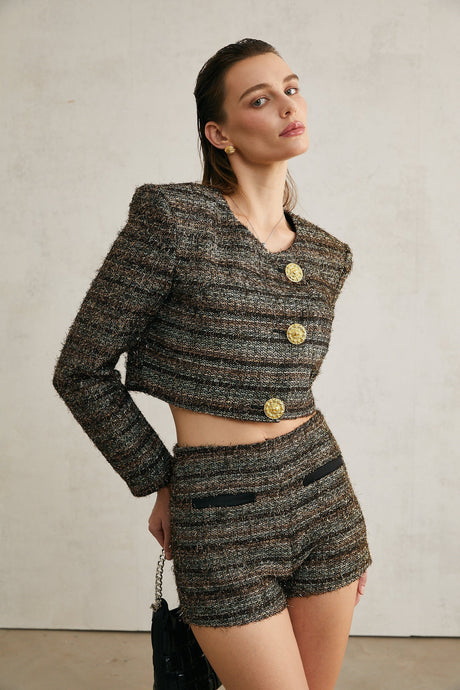 Éloïse metallicthreading cropped jacket