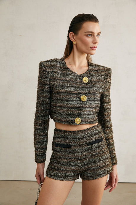 Éloïse metallicthreading cropped jacket