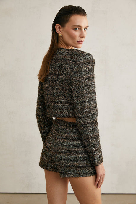 Éloïse metallicthreading cropped jacket