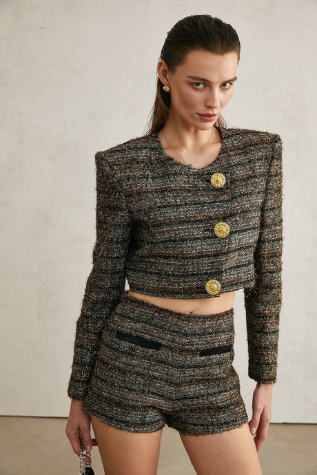 Éloïse tweed metallicthreading shorts