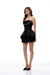 Elowen Black Embellished Floral Panel Mini Dress