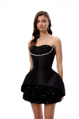 Elowen Black Embellished Floral Panel Mini Dress