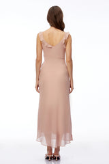 Elowen Dusty Pink VNeck Ruffled Maxi Dress