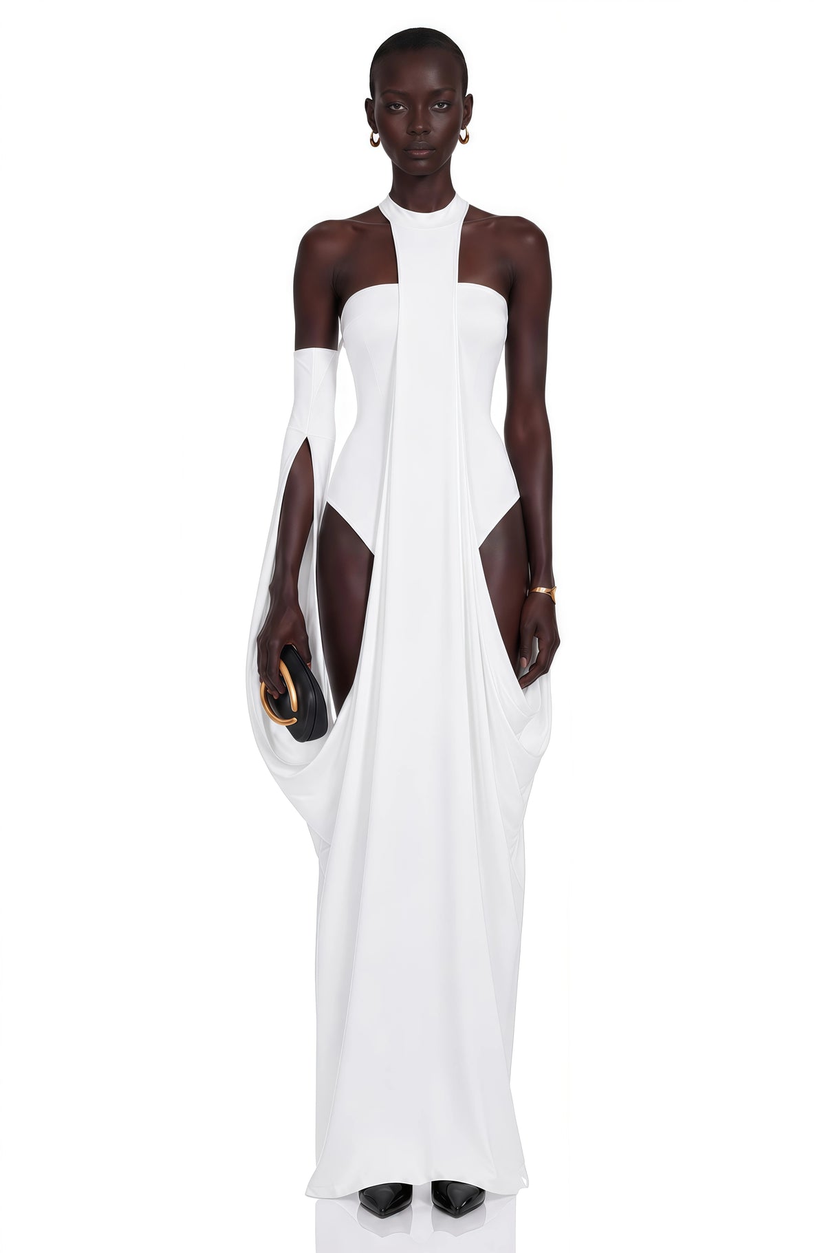 Elowen White Halter Neck Draped Maxi Dress