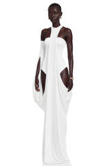 Elowen White Halter Neck Draped Maxi Dress