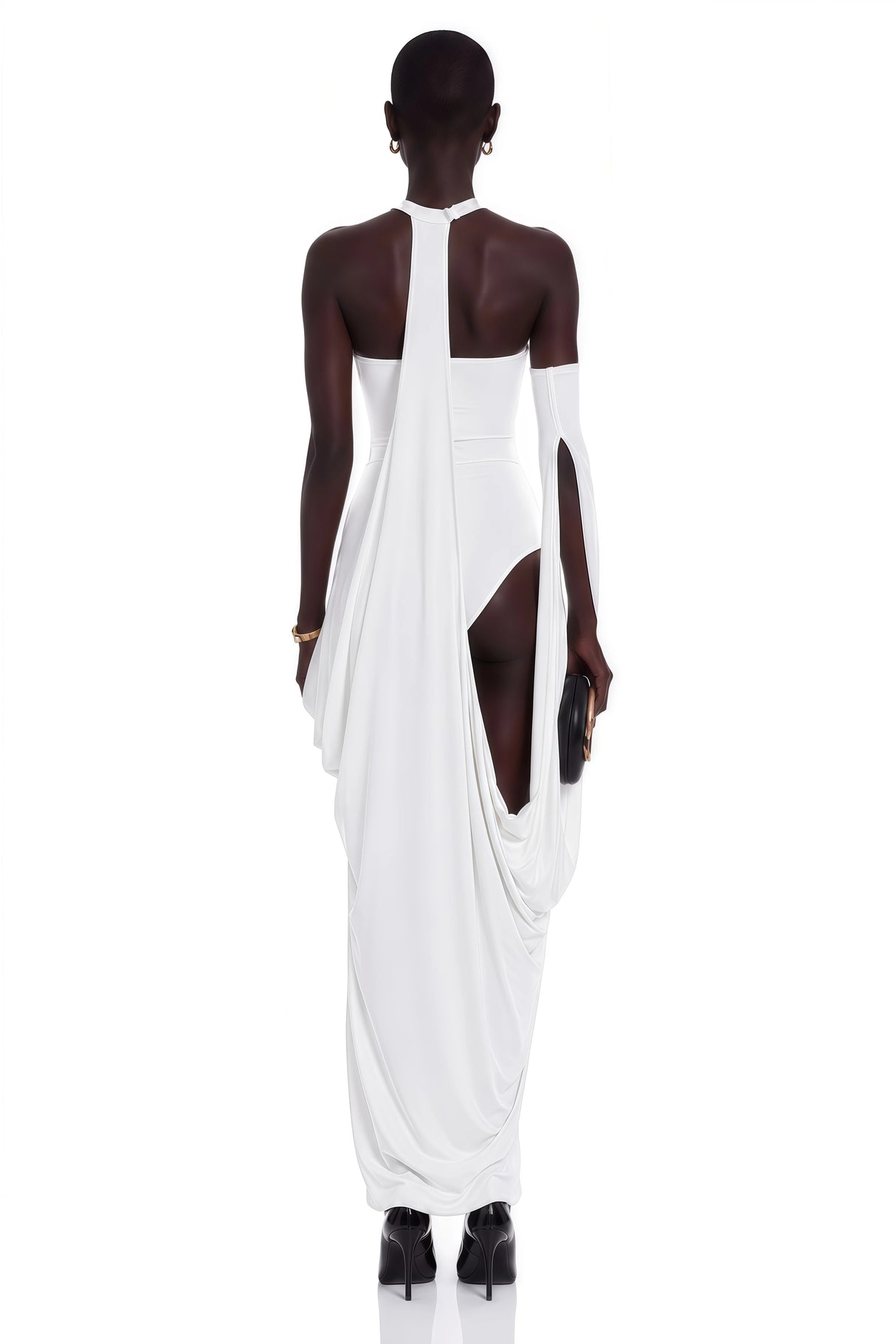 Elowen White Halter Neck Draped Maxi Dress