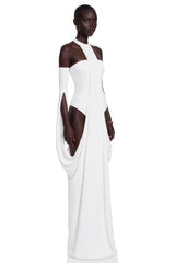 Elowen White Halter Neck Draped Maxi Dress